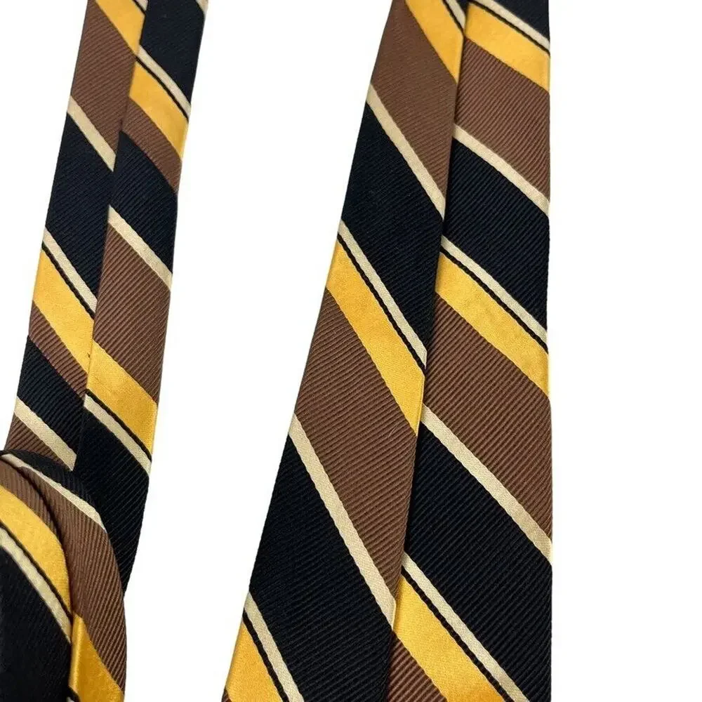 Jos A Bank Signature Collection Mens Striped Italy Made Brown Yellow Tie Necktie